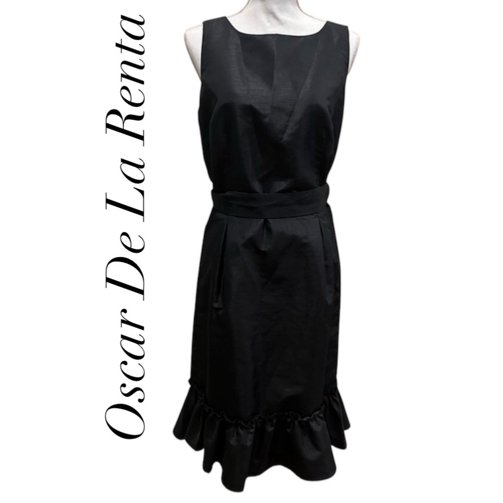 Oscar de la Renta Black Sleeveless Midi Dress with Ruffle Hem